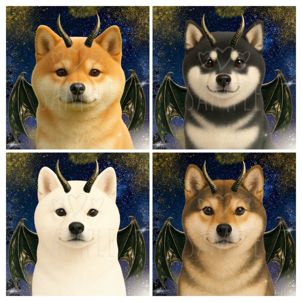 柴犬×悪魔｜SNSアイコン4点セット（赤柴/黒柴/白柴/胡麻柴）