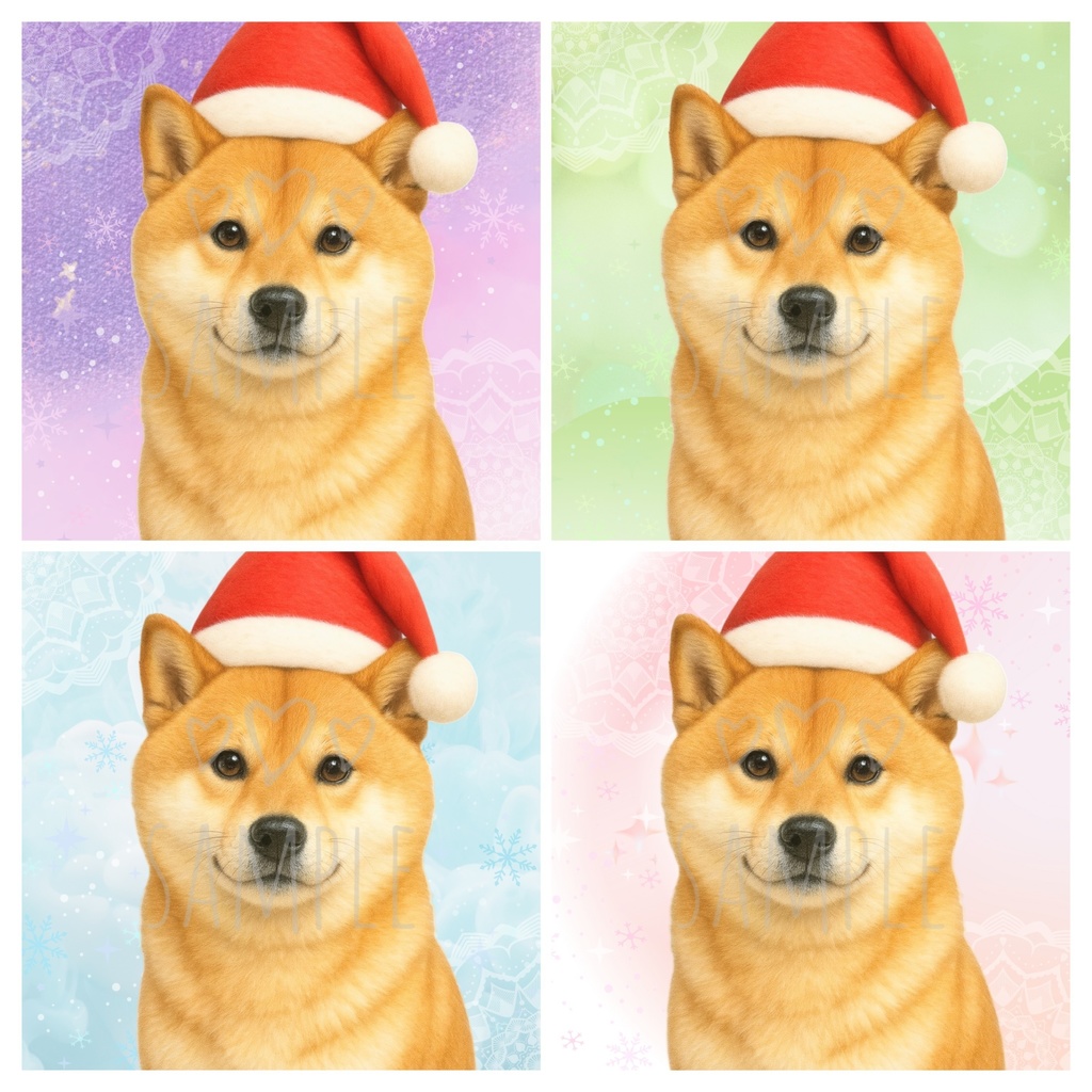 赤柴×サンタ｜SNSアイコン4点セット（ラベンダー/グリーン/ピンク/ブルー）