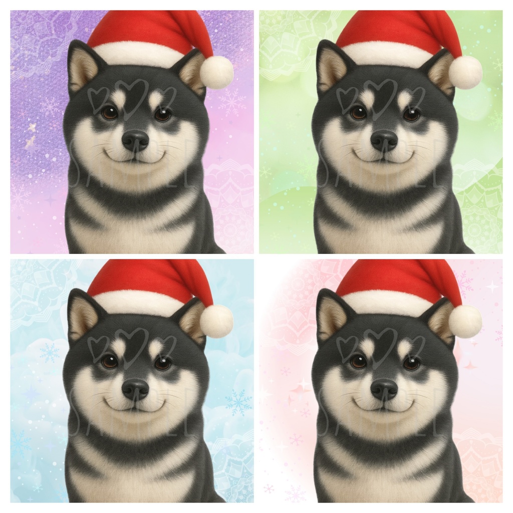 黒柴×サンタ｜SNSアイコン4点セット（ラベンダー/グリーン/ピンク/ブルー）