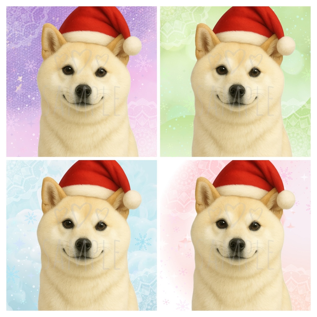 白柴×サンタ｜SNSアイコン4点セット（ラベンダー/グリーン/ピンク/ブルー）