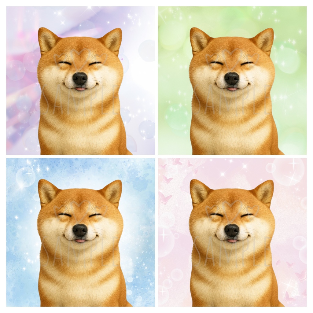 赤柴笑顔｜SNSアイコン4点セット（ラベンダー/グリーン/ピンク/ブルー）