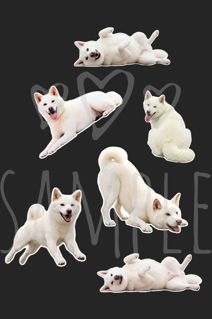 白柴ステッカー|背景透過12点セット