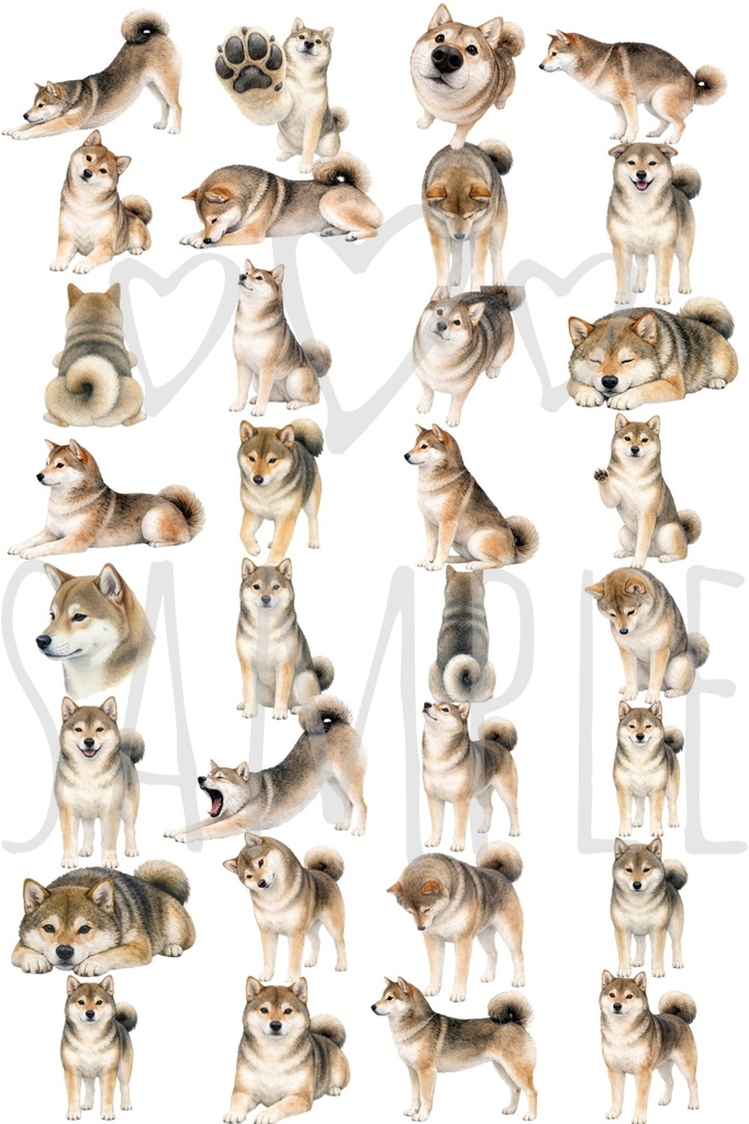 胡麻柴×水彩風イラスト｜背景透過32点セット