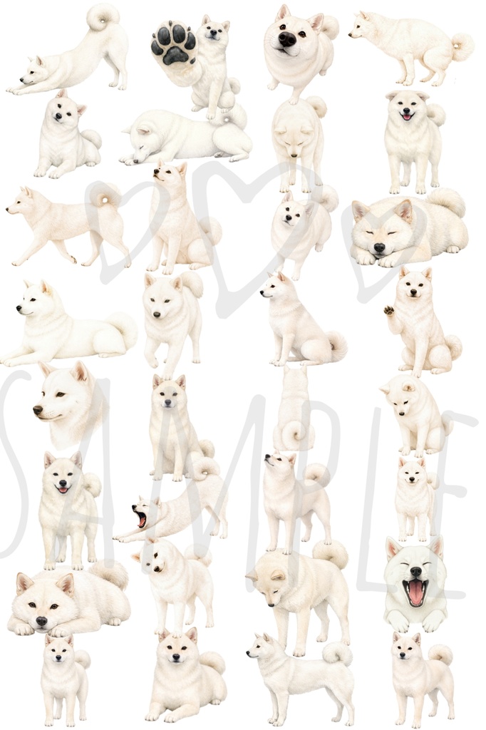 白柴水彩風イラスト｜背景透過32点セット