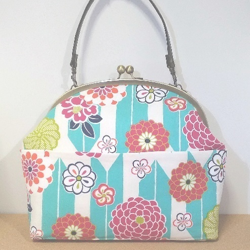 がま口バッグ大　2Way菊と矢絣　パステル