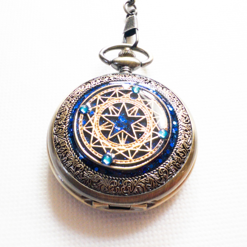受注再販 装飾手巻き式懐中時計 魔法陣 星