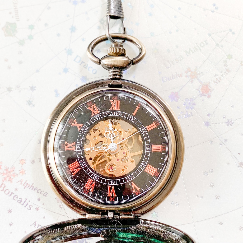 受注再販 装飾手巻き式懐中時計 緑龍