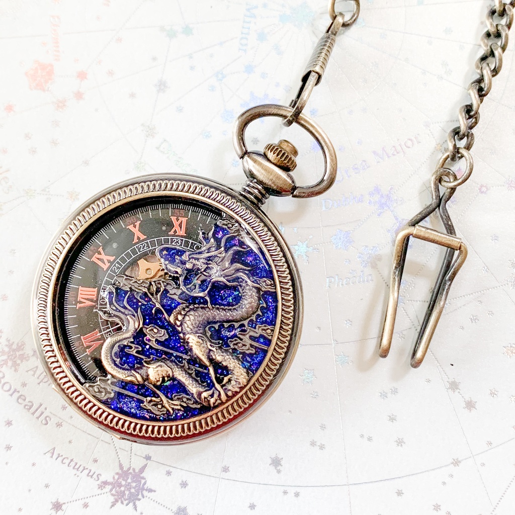 受注再販 装飾手巻き式懐中時計 青龍