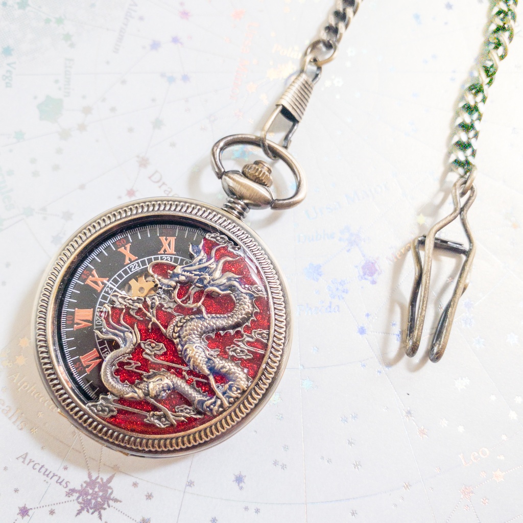 装飾手巻き式懐中時計 赤龍