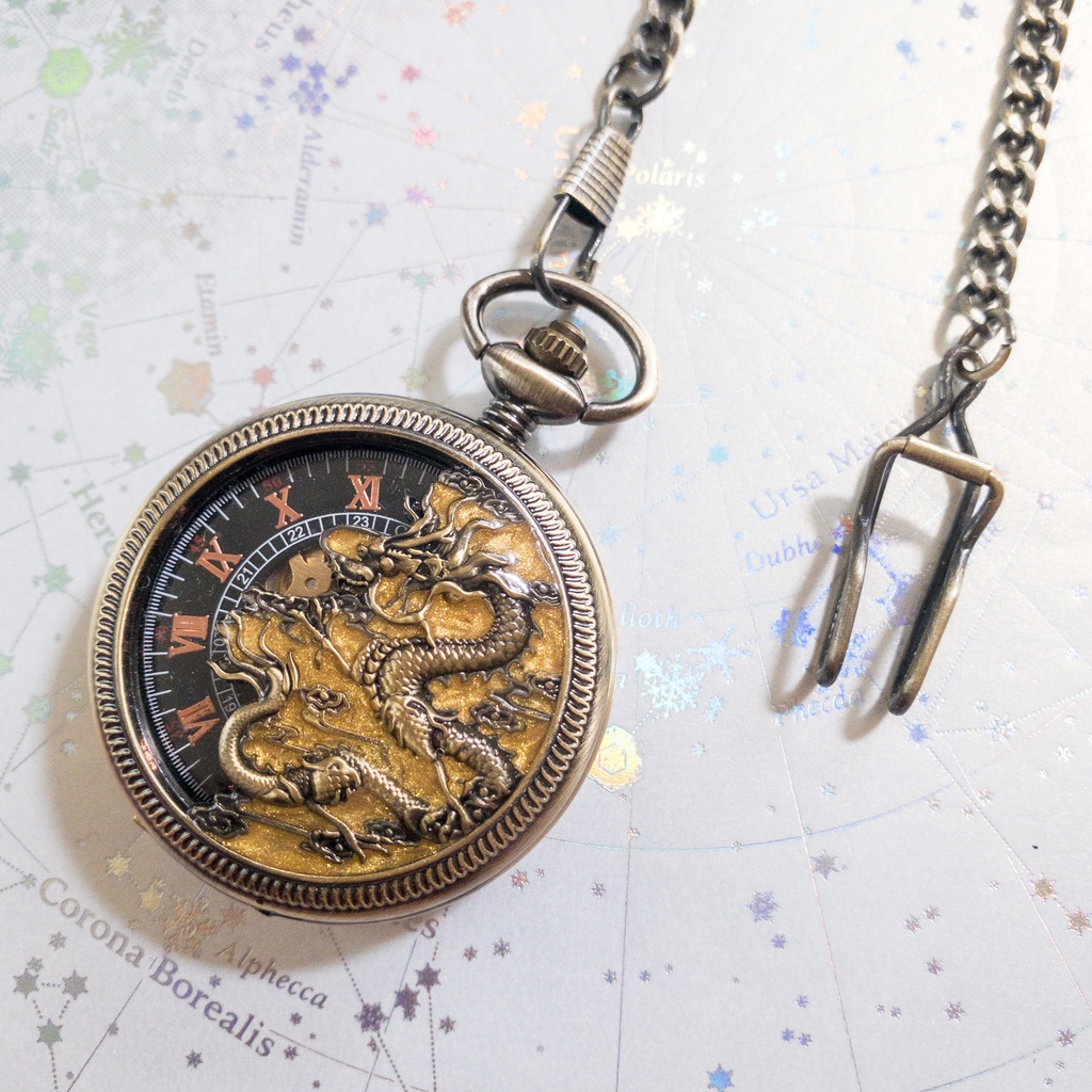 受注再販 装飾手巻き式懐中時計 黄龍