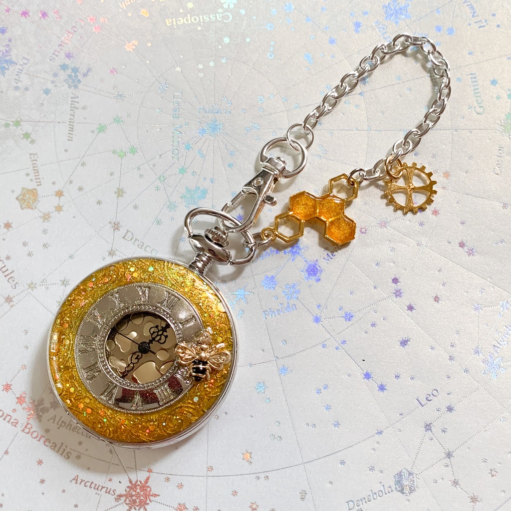 みつばちの懐中時計バッグチャーム(クォーツ)