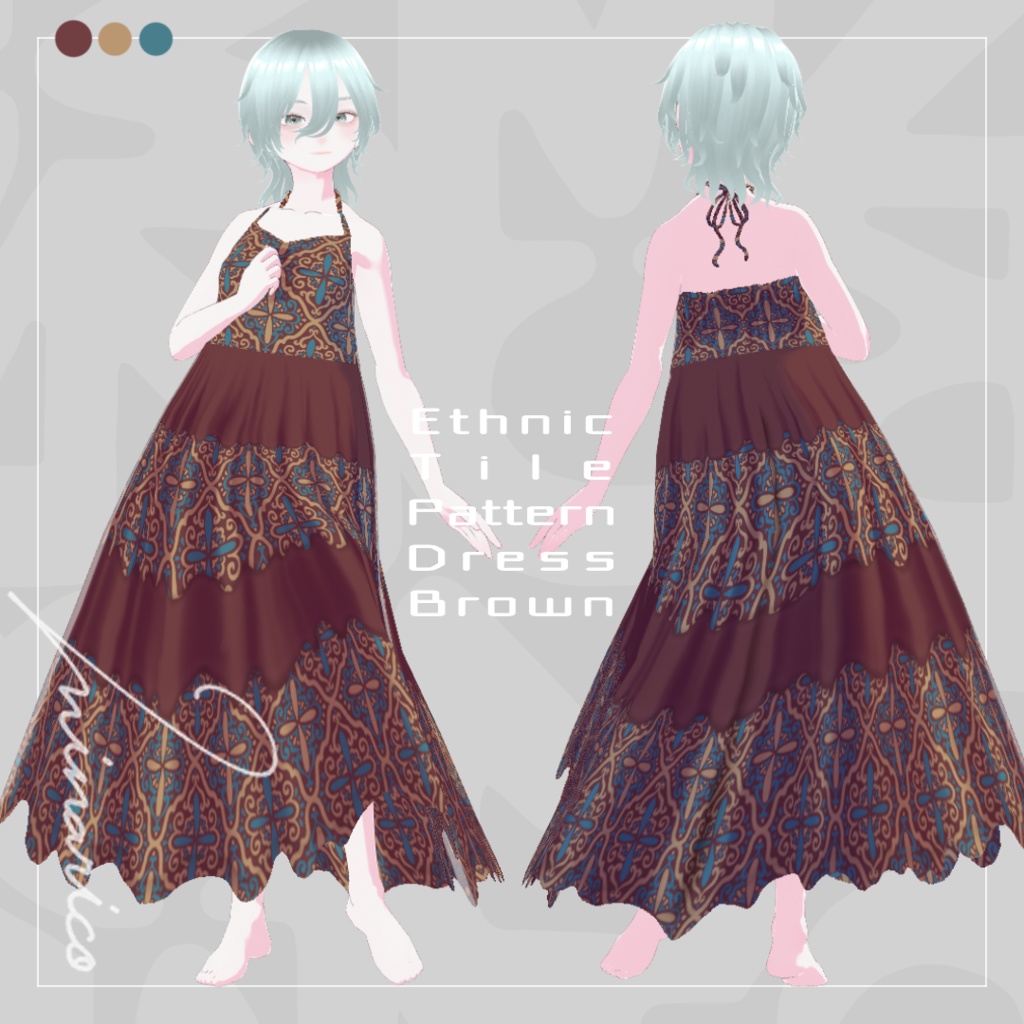 【Vroid】Ethnic Tile Pattern Dress_Brown series