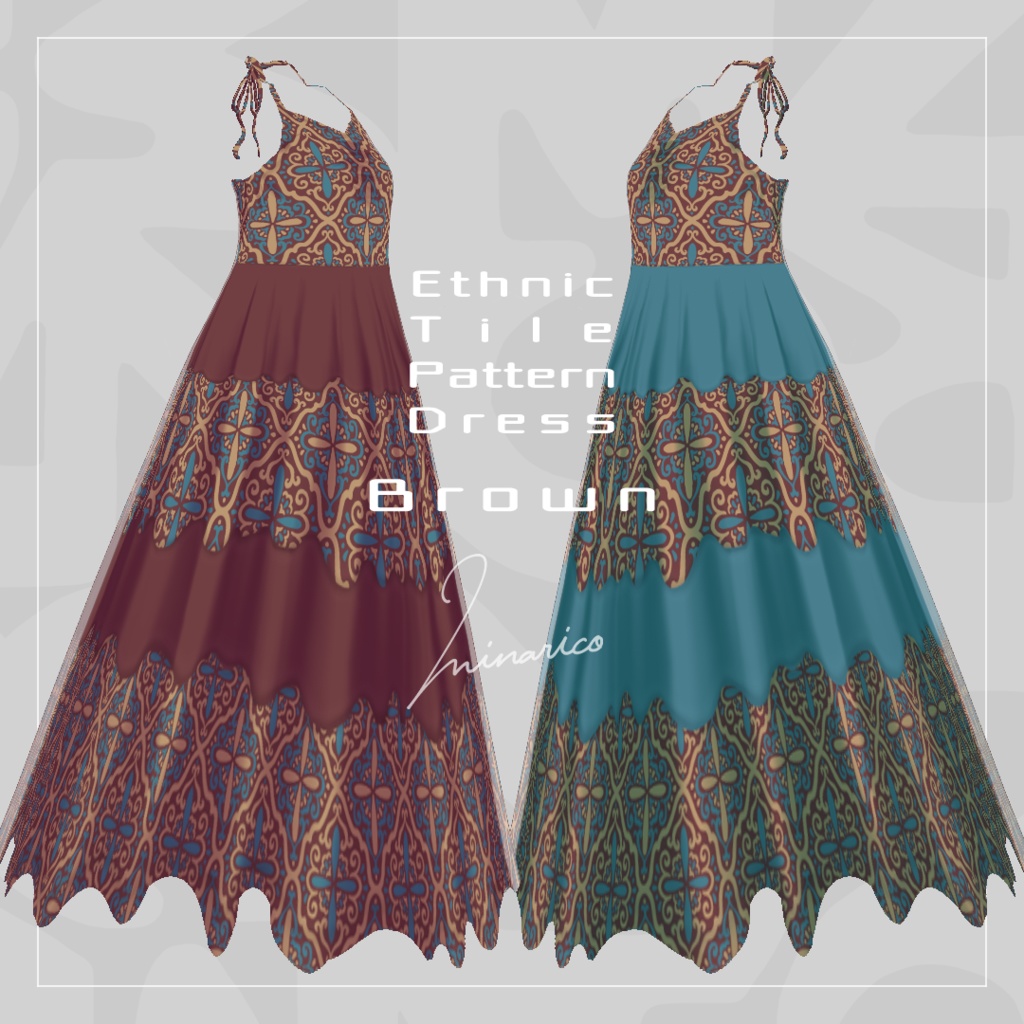 【Vroid】Ethnic Tile Pattern Dress_Brown series