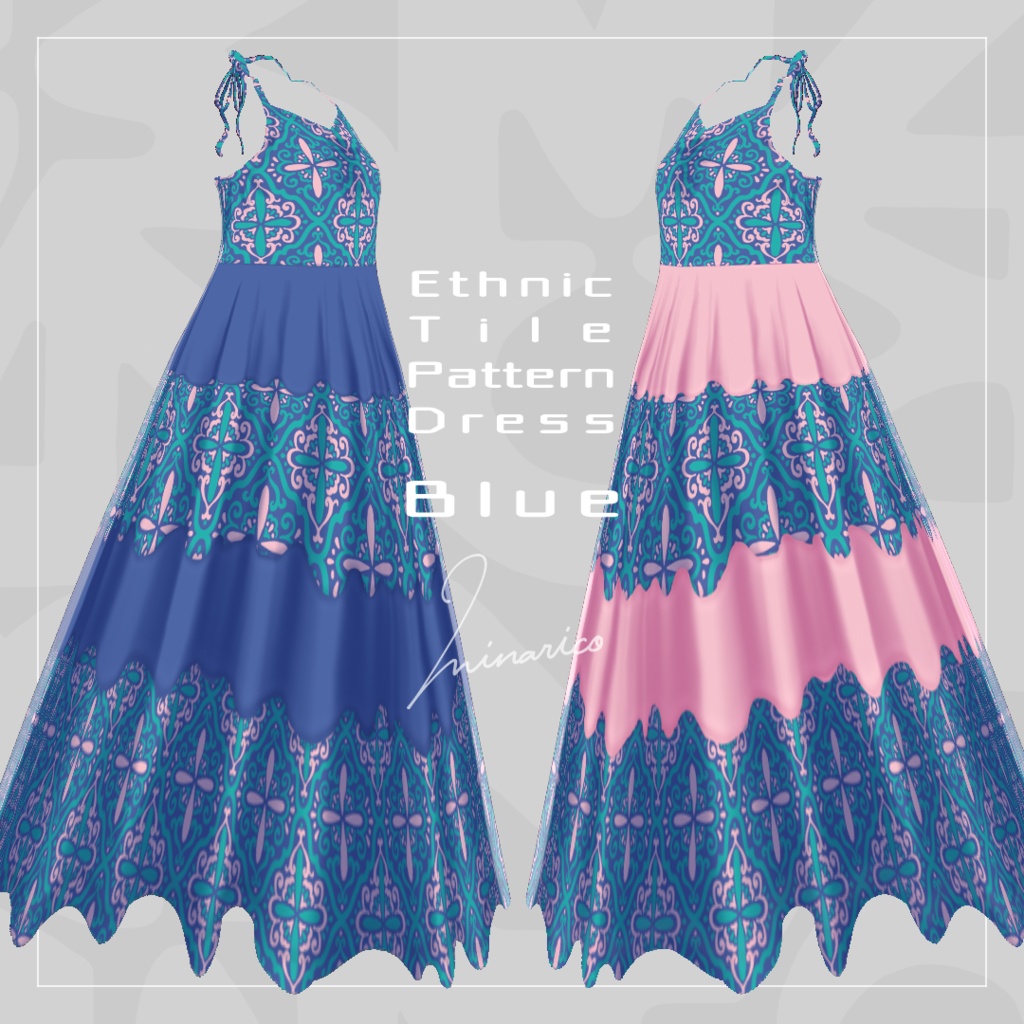 【Vroid】Ethnic Tile Pattern Dress_Blue series