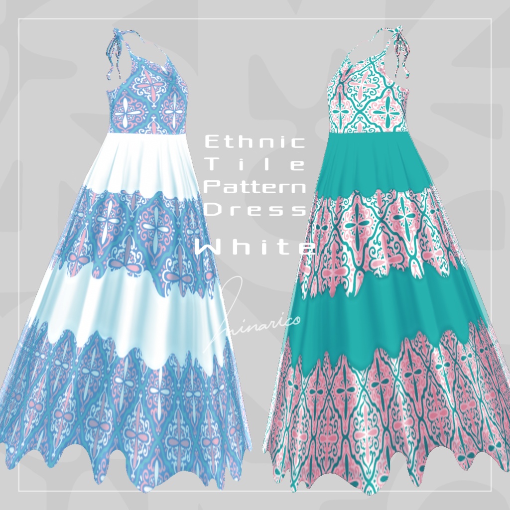 【Vroid】Ethnic Tile Pattern Dress_White series