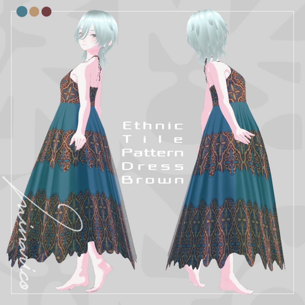 【Vroid】Ethnic Tile Pattern Dress Full Set