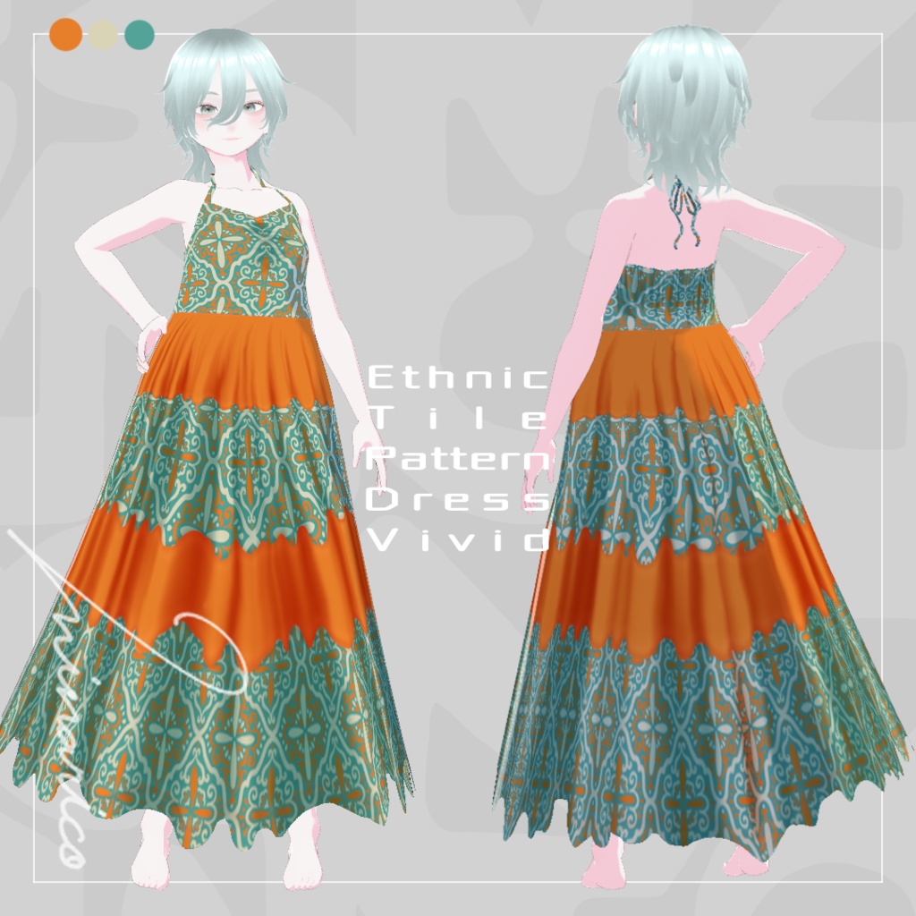 【Vroid】Ethnic Tile Pattern Dress Full Set
