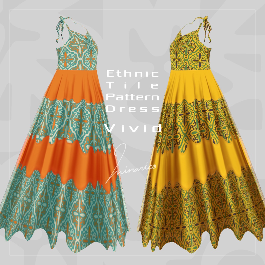 【Vroid】Ethnic Tile Pattern Dress Full Set