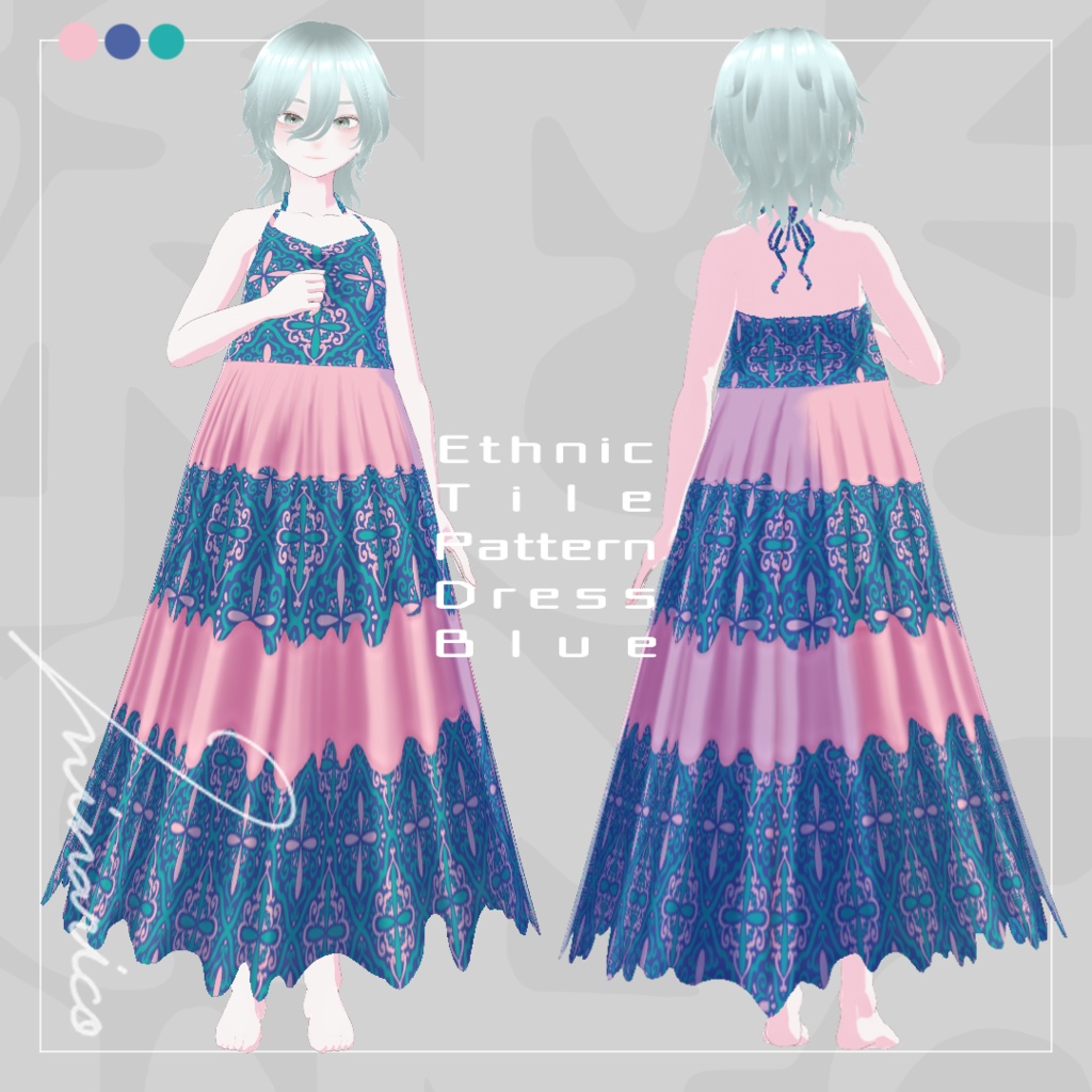 【Vroid】Ethnic Tile Pattern Dress Full Set