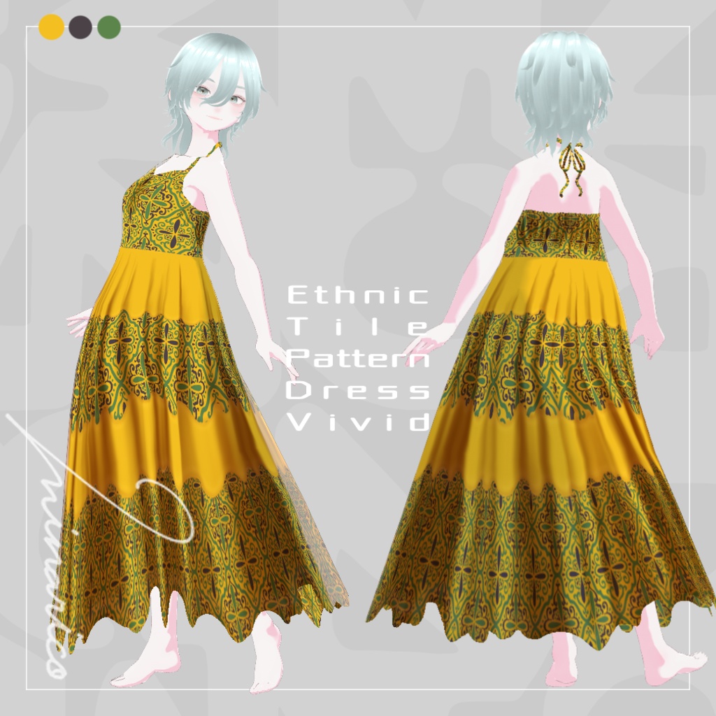 【Vroid】Ethnic Tile Pattern Dress Full Set