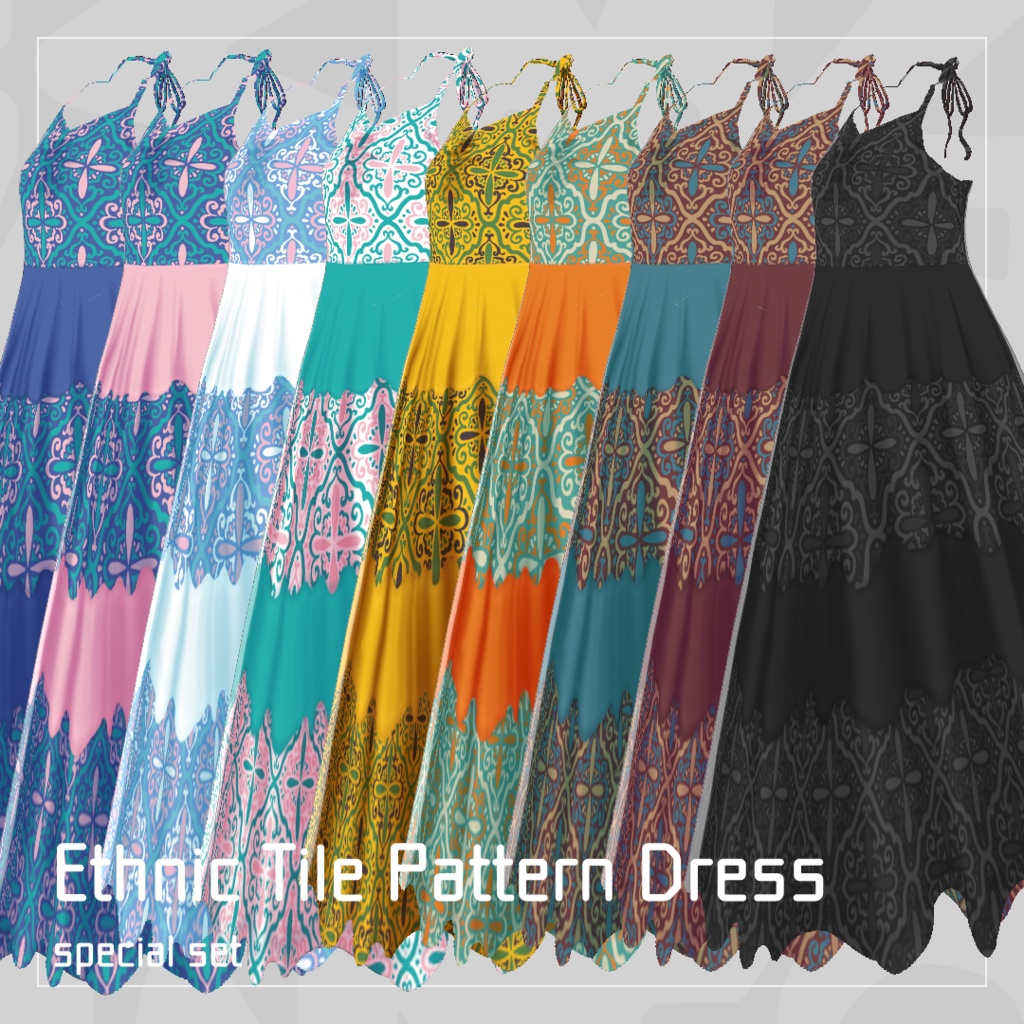 【Vroid】Ethnic Tile Pattern Dress Full Set