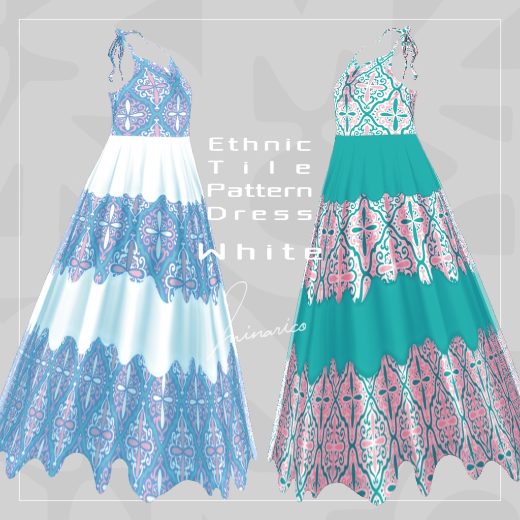 【Vroid】Ethnic Tile Pattern Dress Full Set