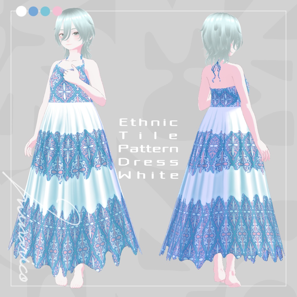 【Vroid】Ethnic Tile Pattern Dress Full Set