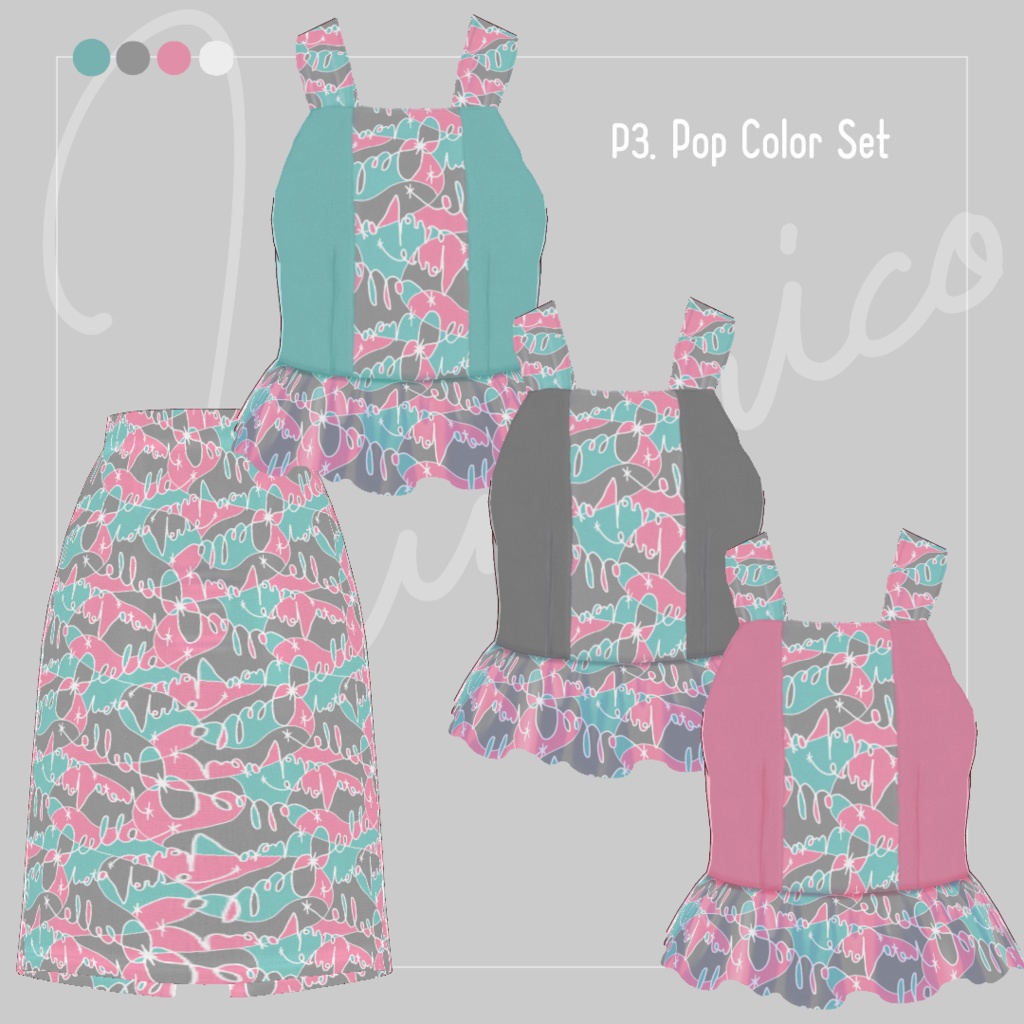 【Vroid】Frill Tops + Simple Skirt Set