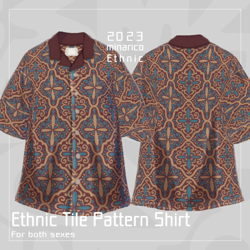 【男女兼用】Ethnic Tile Pattern Shirt【VRoid】