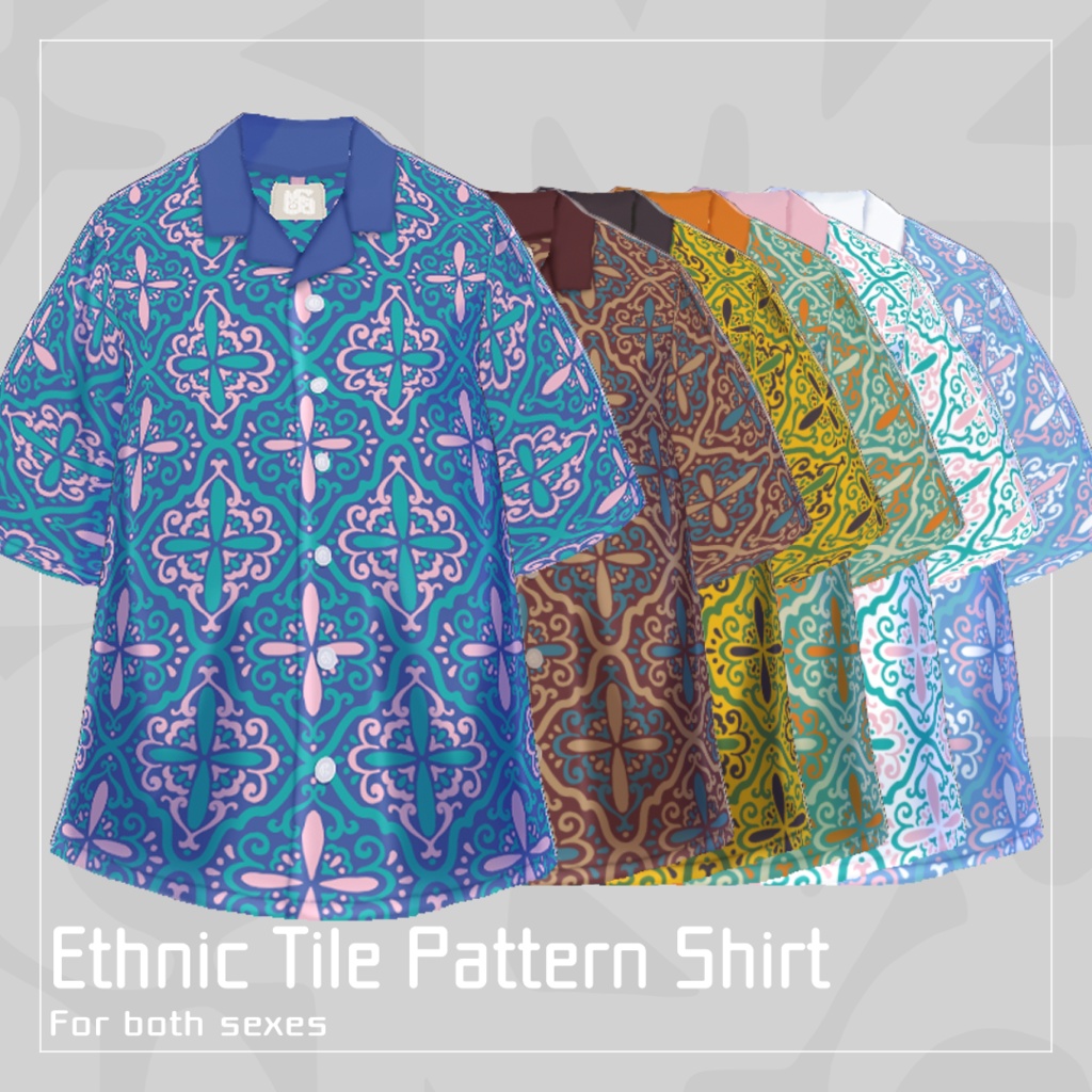 【男女兼用】Ethnic Tile Pattern Shirt【VRoid】