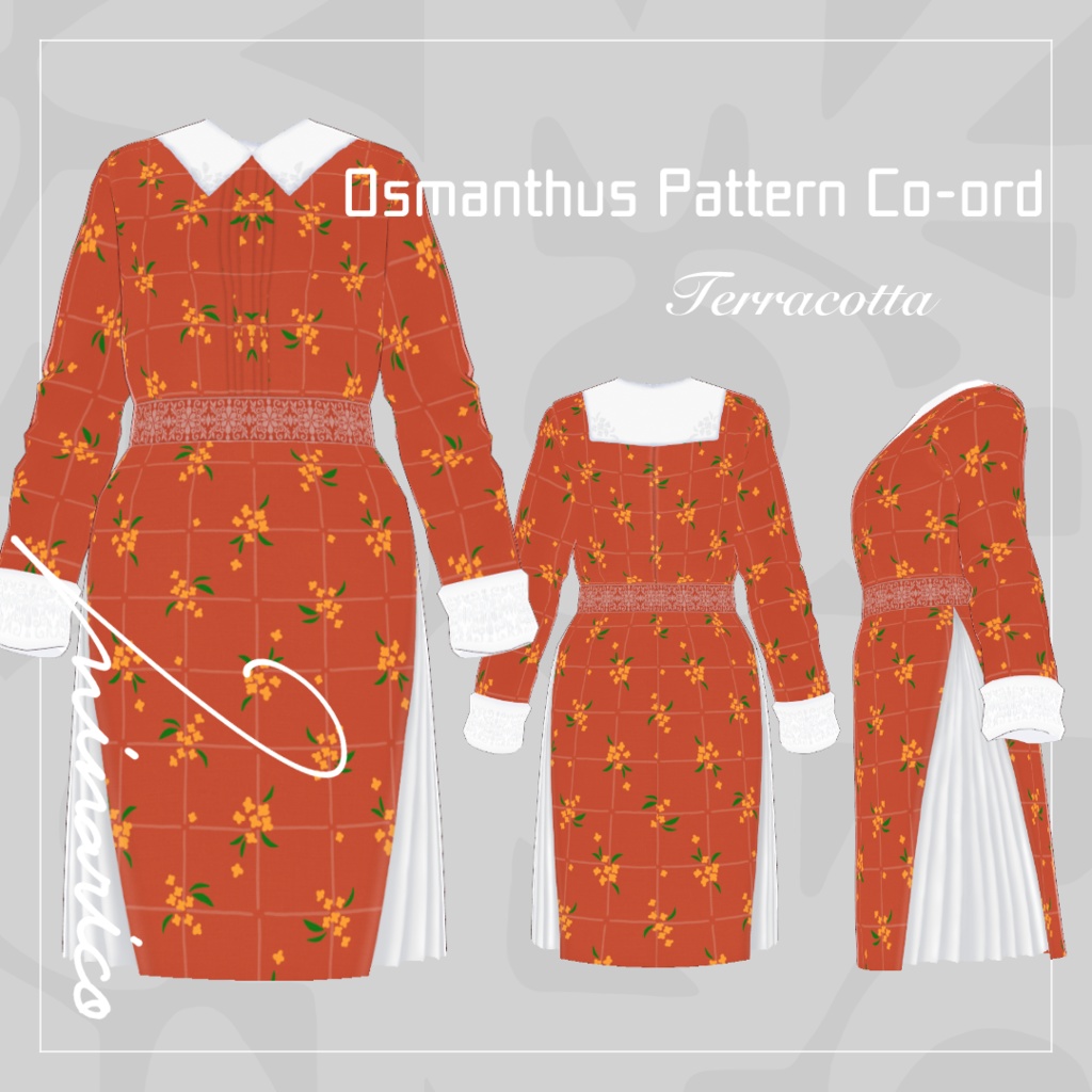 【VRoid】Side pleats Co-ord : Osmanthus / Color Changeable White