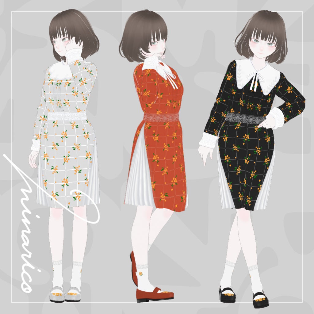 【VRoid】Side pleats Co-ord : Osmanthus / Color Changeable White
