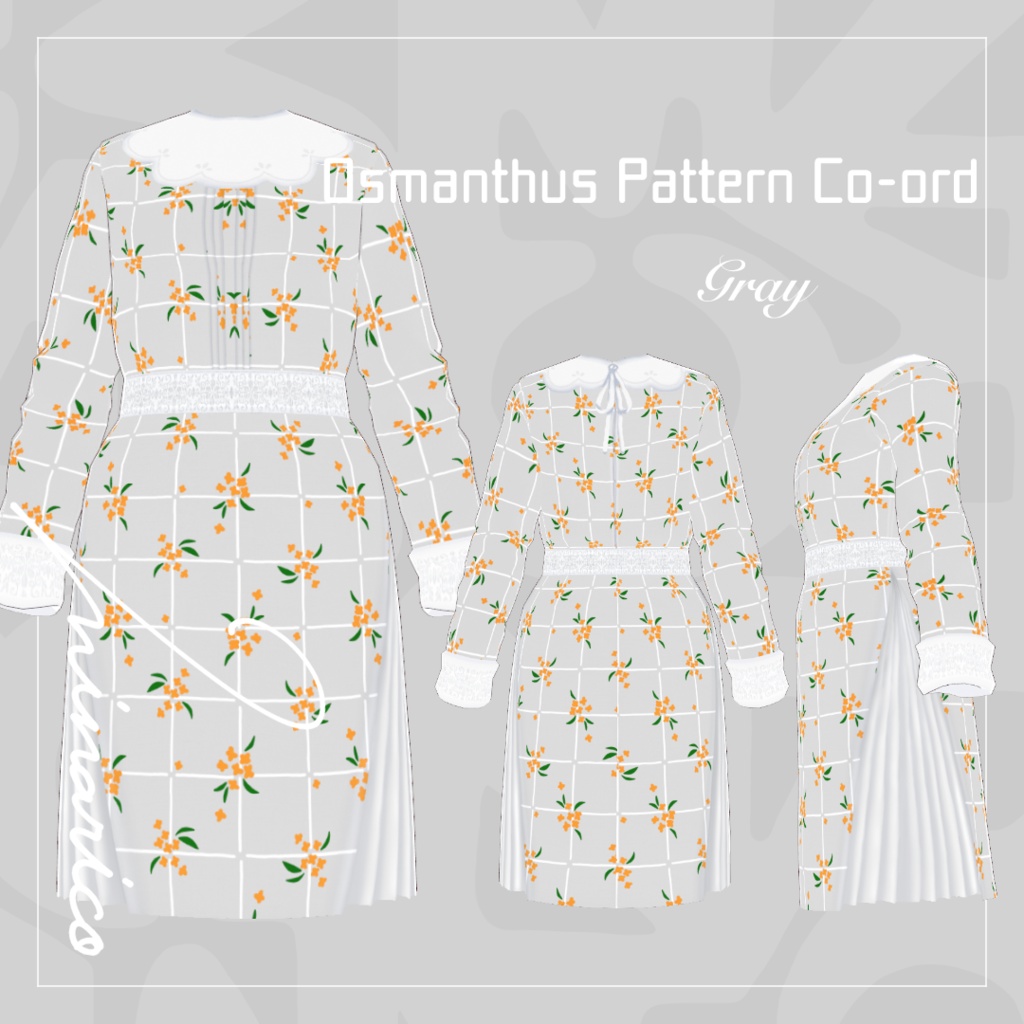 【VRoid】Side pleats Co-ord : Osmanthus / Color Changeable White