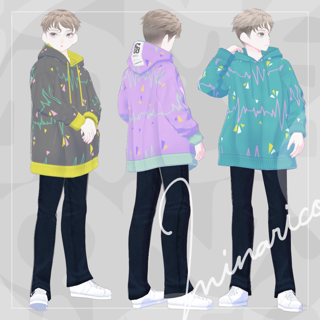 【VRoid】Doki Doki Striped Hoodie【男女兼用】