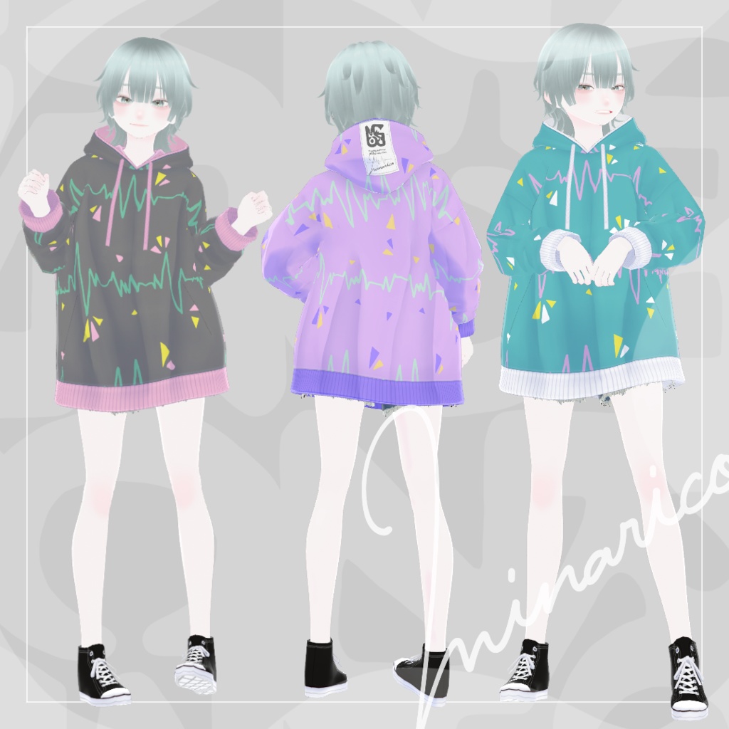 【VRoid】Doki Doki Striped Hoodie【男女兼用】