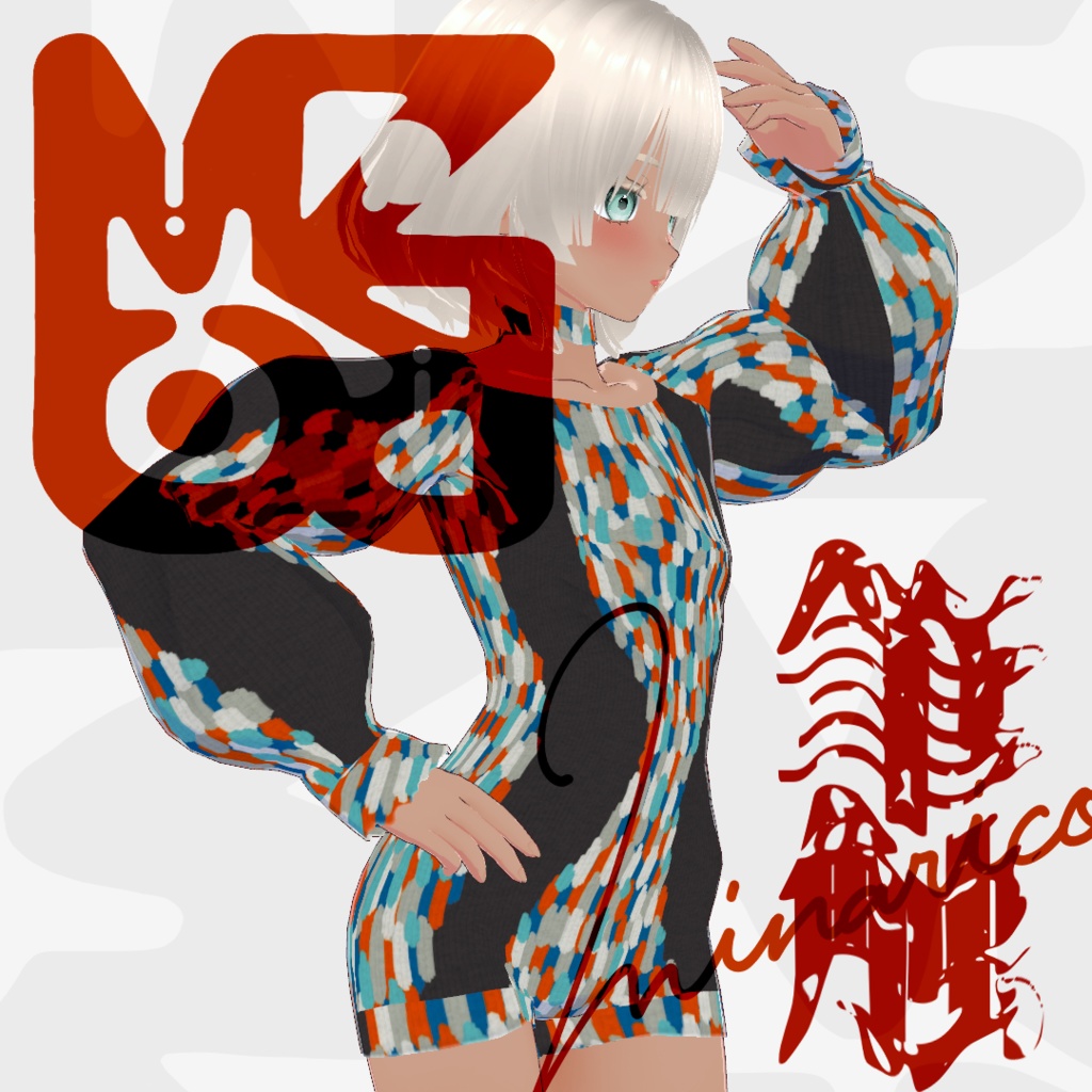 【VRoid】Patterned Double Puff Sleeve Body suits