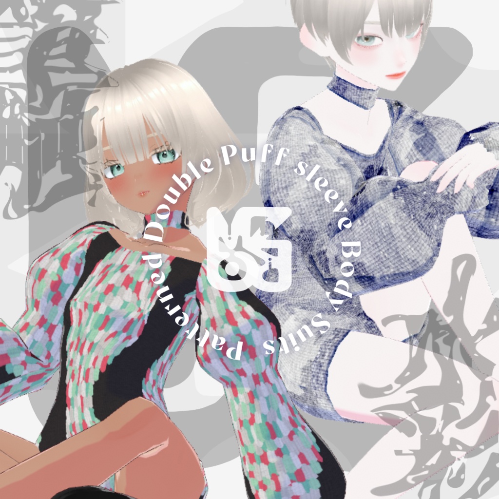 【VRoid】Patterned Double Puff Sleeve Body suits