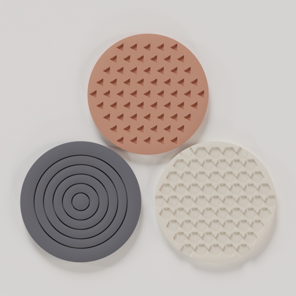 シンプルコースターセット｜3種の幾何学パターン 3Dプリントデータ