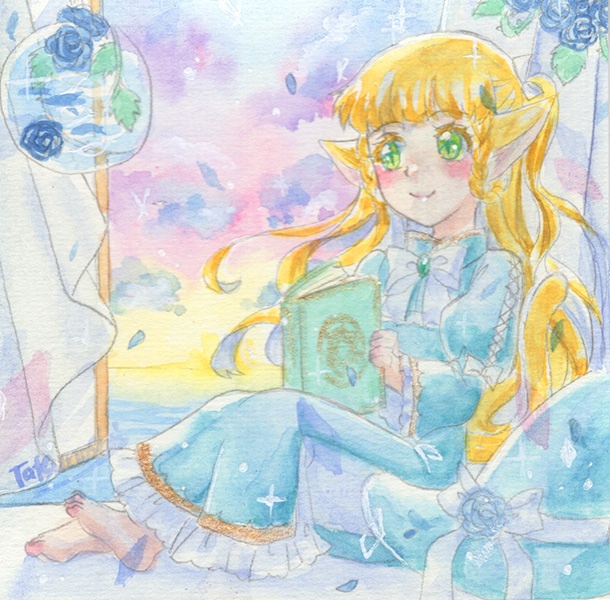 ミニ原画「朝焼けのひと時」