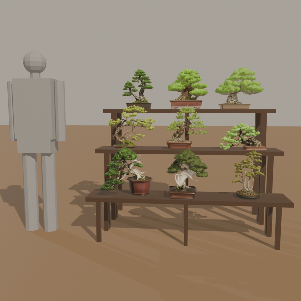 盆栽棚 木目|VRChat向け和風3D置物・8サイズ入り【軽量・Quest対応/ワールド装飾】