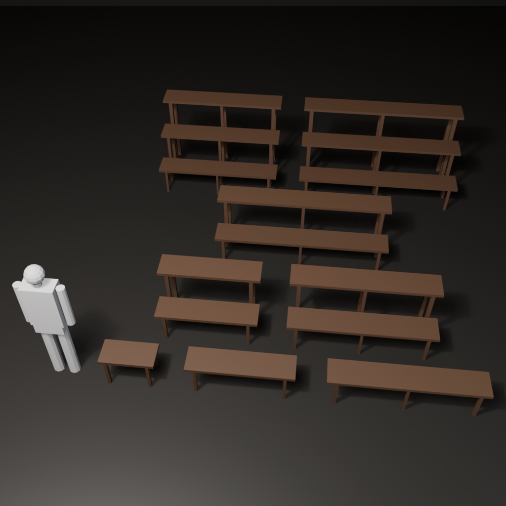 盆栽棚 木目|VRChat向け和風3D置物・8サイズ入り【軽量・Quest対応/ワールド装飾】