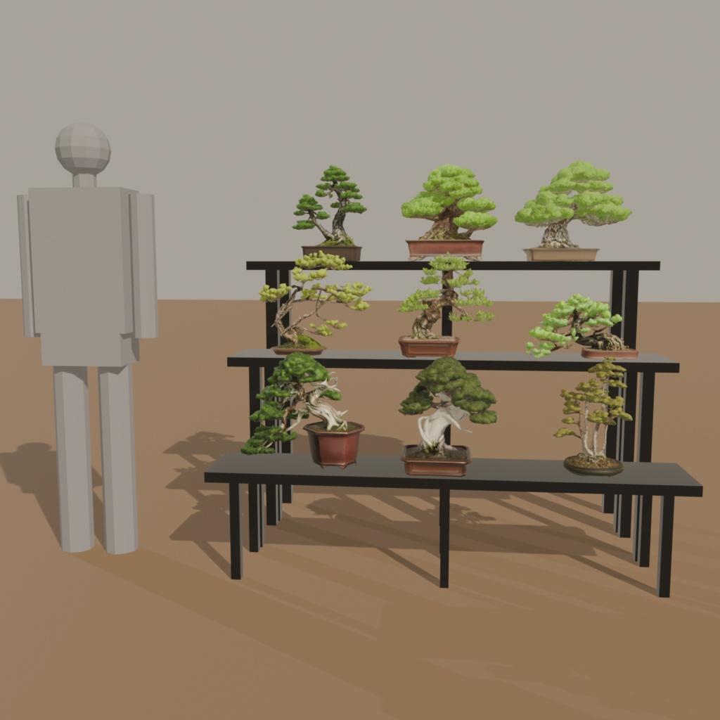 盆栽棚 黒漆|VRChat向け和風3D置物・8サイズ入り【軽量・Quest対応/ワールド装飾】