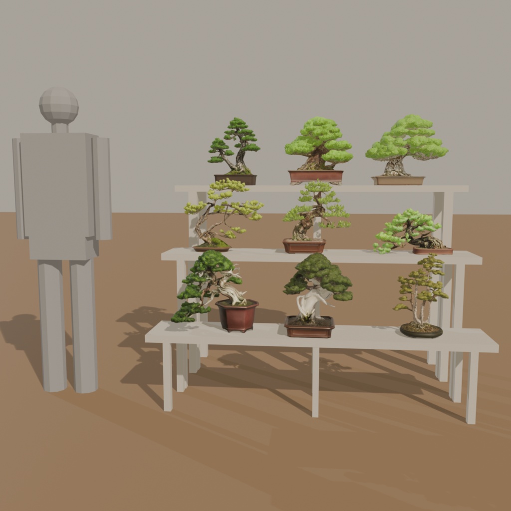 盆栽棚 白木|VRChat向け和風3D置物・8サイズ入り【軽量・Quest対応/ワールド装飾】