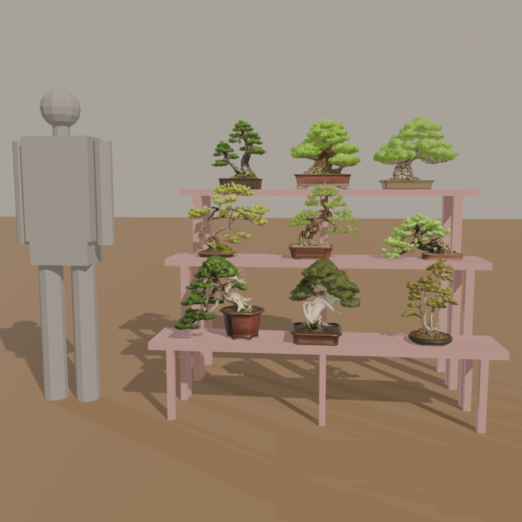 盆栽棚 桜色|VRChat向け和風3D置物・8サイズ入り【軽量・Quest対応/ワールド装飾】