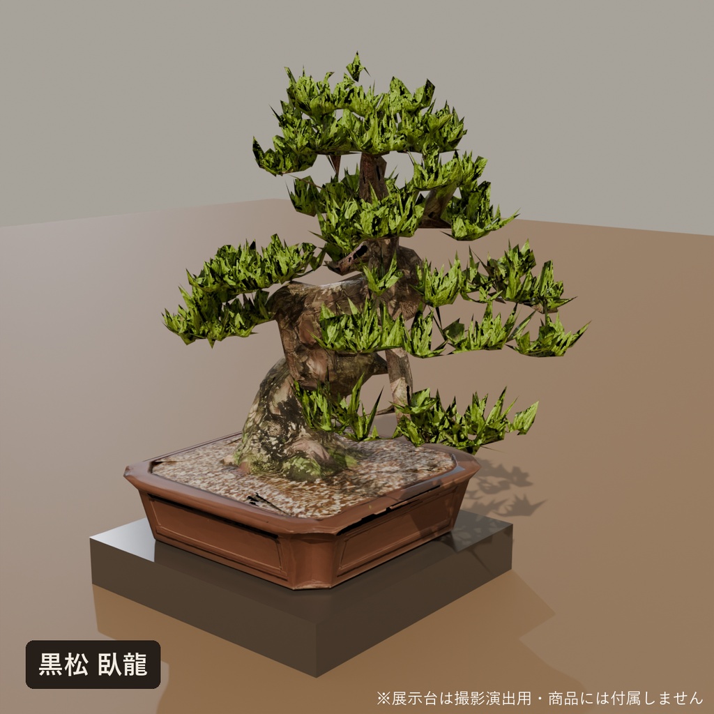 盆栽 三樹種セット 真柏・黒松・赤松+盆栽棚|VRChat向け和風3D置物【4点セット/ワールド装飾】