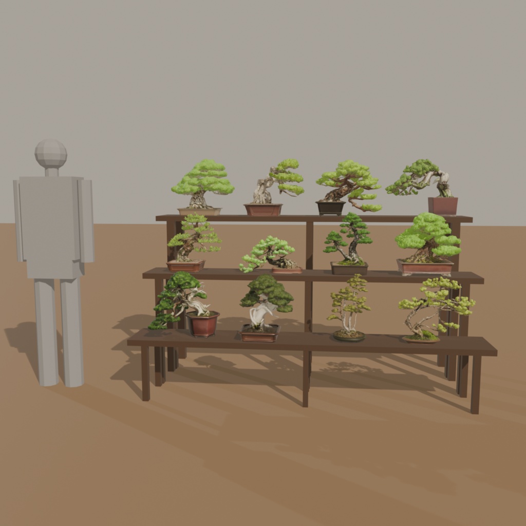 盆栽20点+盆栽棚32種セット|VRChat向け和風3D置物・全部入り【ワールド装飾】