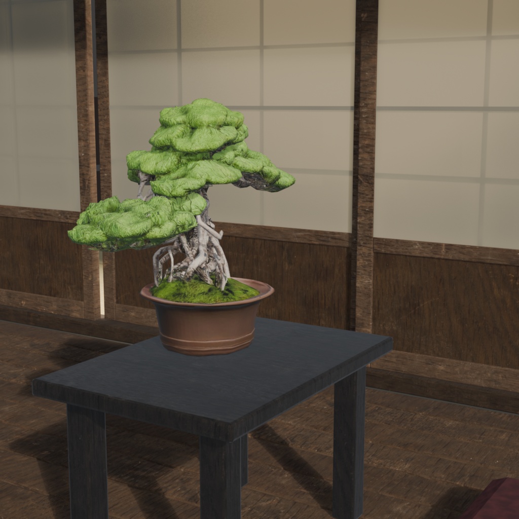盆栽 黒松 蟠龍|VRChat向け和風3D置物・力強く捻れる露出根【ワールド装飾】