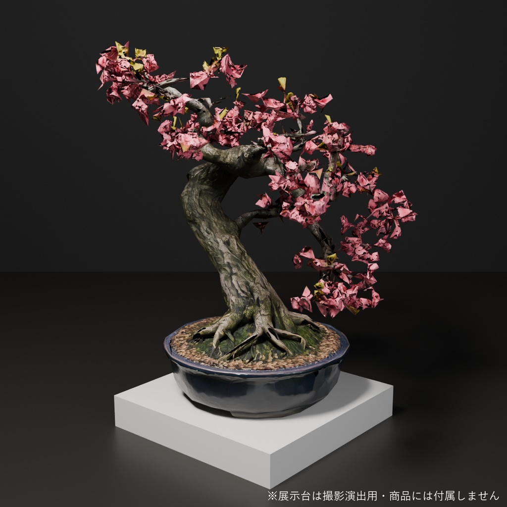 盆栽 桜 花吹雪|VRChat向け和風3D置物・風になびく吹き流しの桜【ワールド装飾】