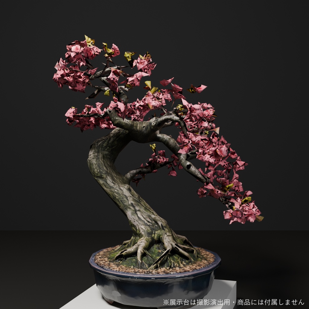 盆栽 桜 花吹雪|VRChat向け和風3D置物・風になびく吹き流しの桜【ワールド装飾】