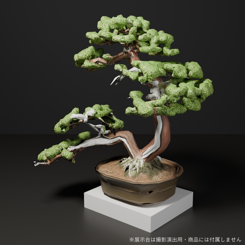 盆栽 真柏 比翼|VRChat向け和風3D置物・寄り添う双幹の白い舎利【ワールド装飾】